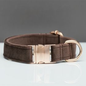 Multiple Colour Velvet Personalise Dog Collar Leash Set With Bow (Option: Brown-XS)